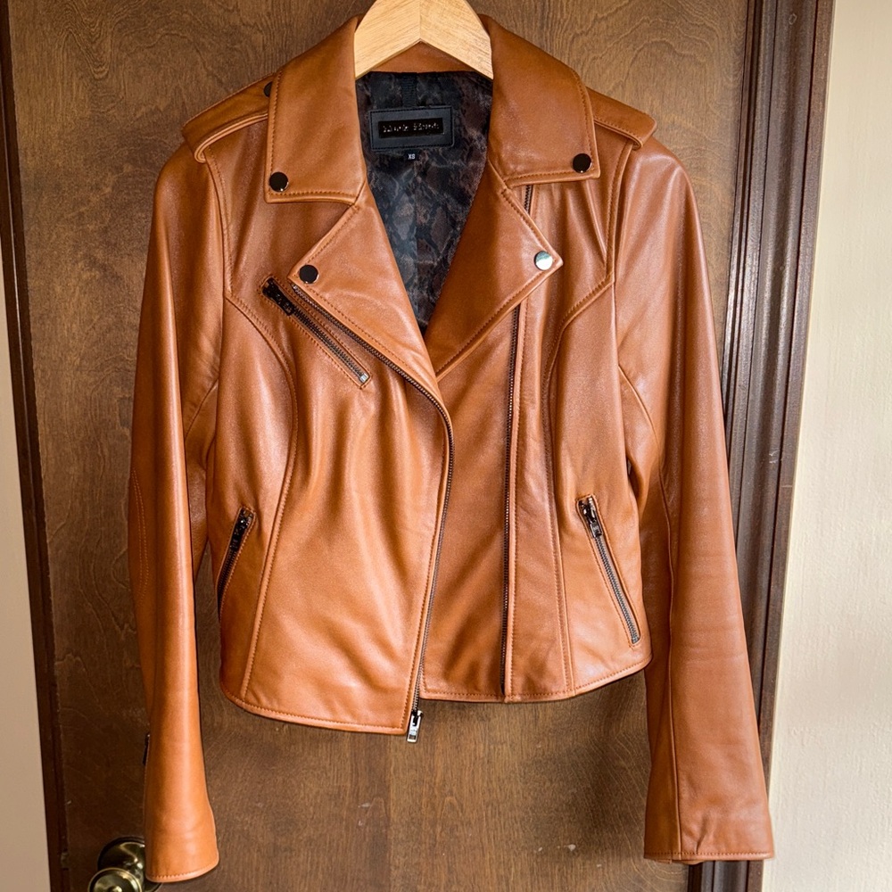 Black Rivet Cognac Authentic Leather Moto Jacket